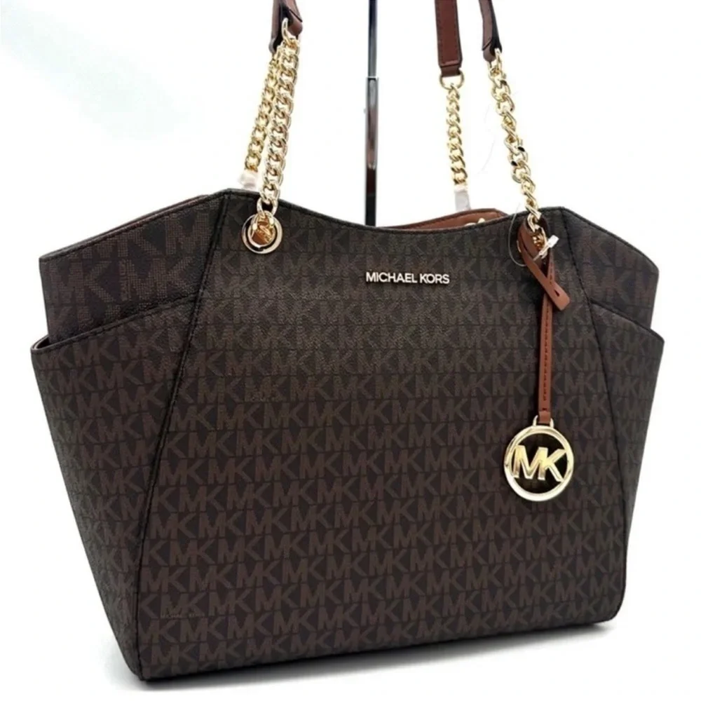 Michael Kors Large Jet Set Travel Chain Shoulder Bag Brown